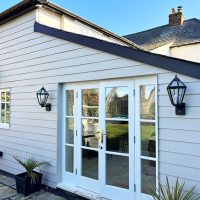 James Hardie cladding installation around French doors