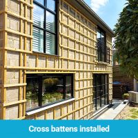 Cross battens installed prior to installation of timber cladding