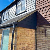 Rear / side view of new door canopy installation