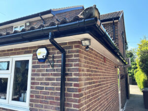 Rear of house showing new sofftis, Facias and guttering installation.