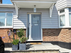 Grey James Hardie cladding around front door