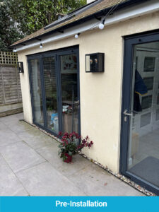Pre-installation of cladding at rear premises.