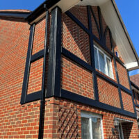 Repainted mock Tudor beams in Cuffley, Hertfordshire