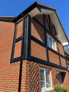 Repainted mock Tudor beams in Cuffley, Hertfordshire